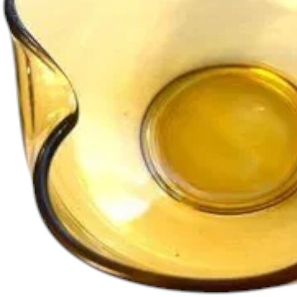 VTG Viking Rounded / Folded Edge Footed Trinket Dish Bowl MCM Amber Yellow Glass - Picture 6 of 7